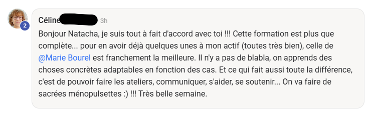 Témoignage communauté Menopulse - formation la meilleure par rapport aux autres