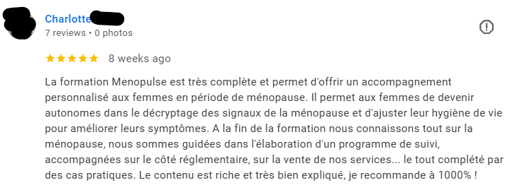 Avis Google Menopulse - Charlotte