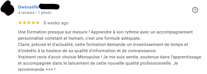 Avis Google Menopulse - formation presque sur mesure